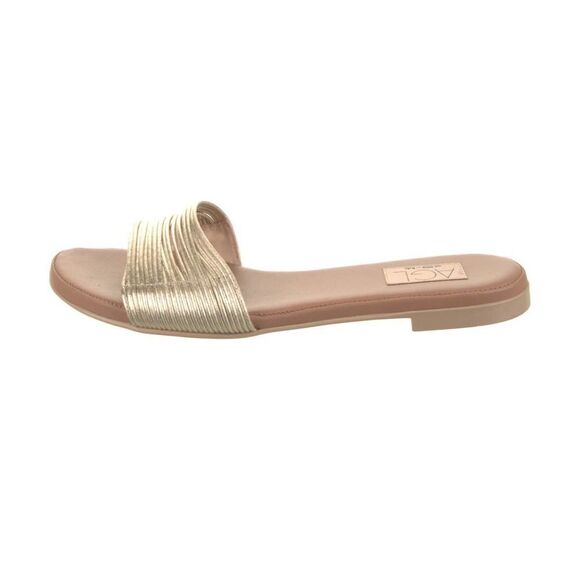AGL LEATHER GOLD SLIDES SIZE 36.5/US 6 RETAILS $182 - Picture 1 of 7